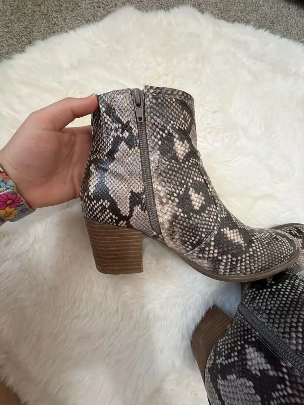 Carlos by Carlos Santana Women's Snakeskin Print Block Heel Ankle Booties